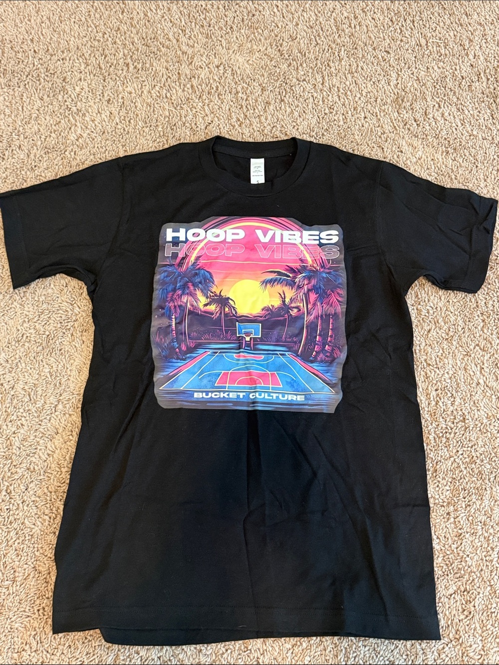 Adult Small "Hoop Vibes" Black Graphic Tee